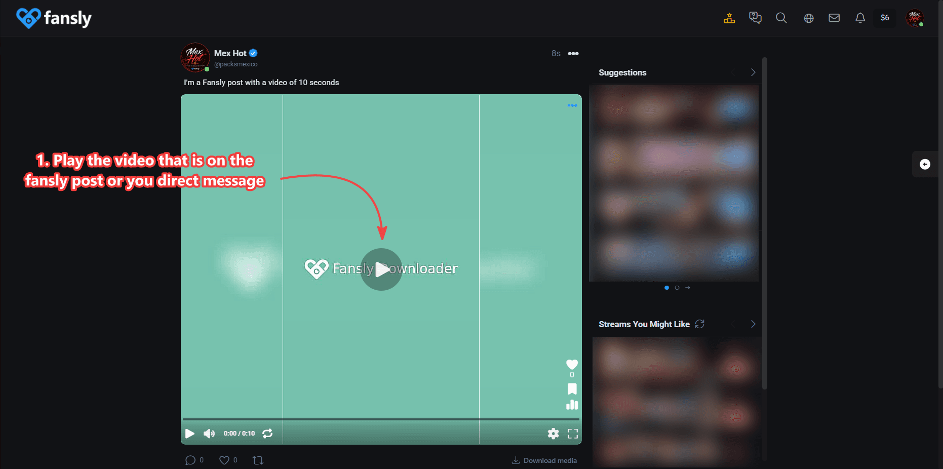 Fansly Downloader Chrome extension on a playing Fansly video post